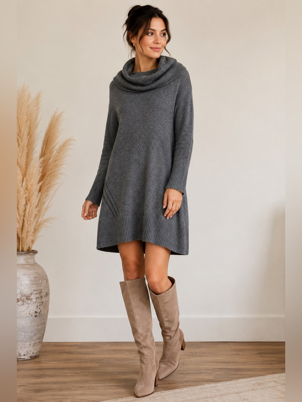 Anthropologie Sonoran Cowl Neck Wool Alpaca Sweater Dress Gray M Academia Fall